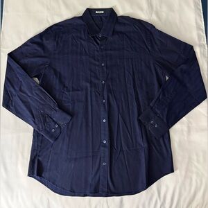 Bugatchi Uomo Shaped Fit Patterned Navy Blue Long Sleeve Button Down Shirt